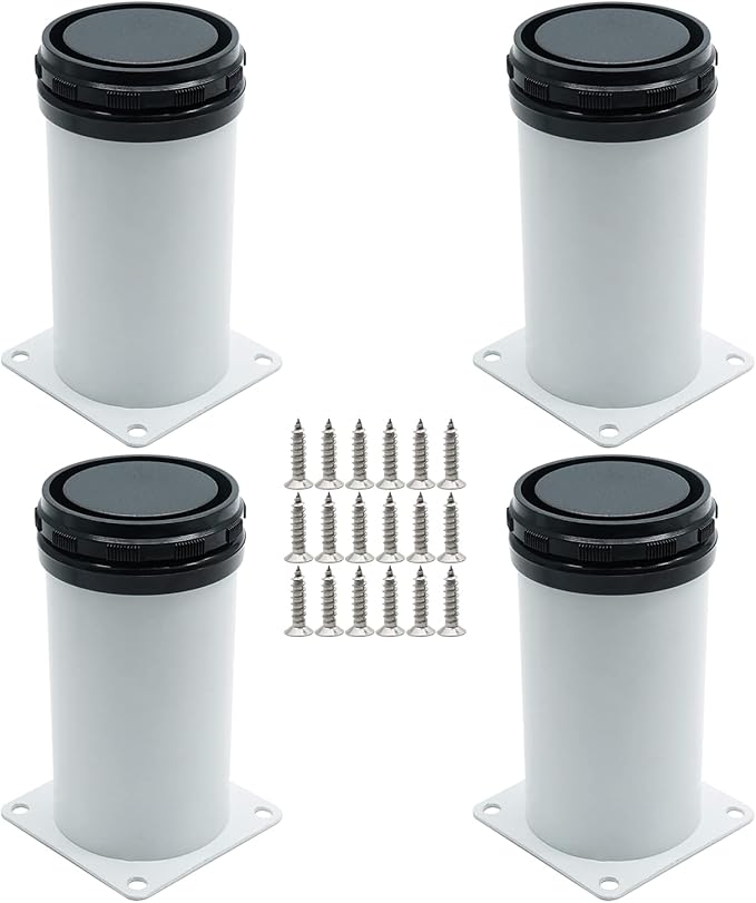 Set of 4 Adjustable Furniture Legs 6 Inch, Stainless Steel Furniture Legs Thickened Metal Cabinet Sofa Legs, Round Replacement Legs for Table, Cabinets, Shelves, Sofa (White)