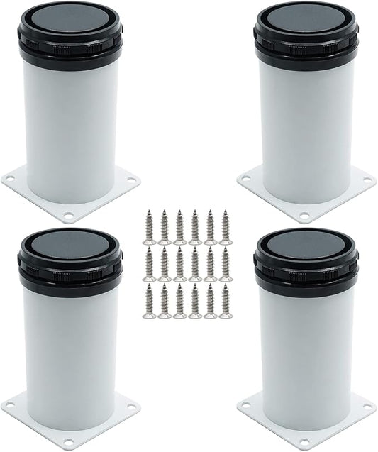 Set of 4 Adjustable Furniture Legs 6 Inch, Stainless Steel Furniture Legs Thickened Metal Cabinet Sofa Legs, Round Replacement Legs for Table, Cabinets, Shelves, Sofa (White)