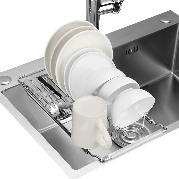 Space Saving Dish Drying Rack Small - Expandable Telescopic Over The Sink Drying Rack,304 Stainless Steel Dishrack for 13.58" - 21.65" Sinks.(Large)