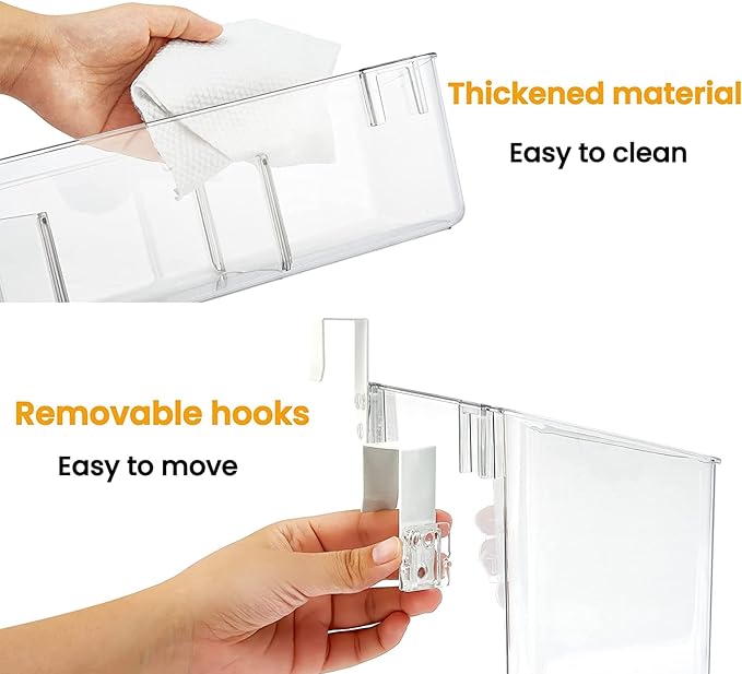 vacane Plastic Over Cabinet Door Organizer with Removable Hooks, Clear Hanging Baskets for Organizing Over the Cabinet Organizer Holder for Kitchen, Pantry, Bathroom-Hang Outside or Inside Door-L