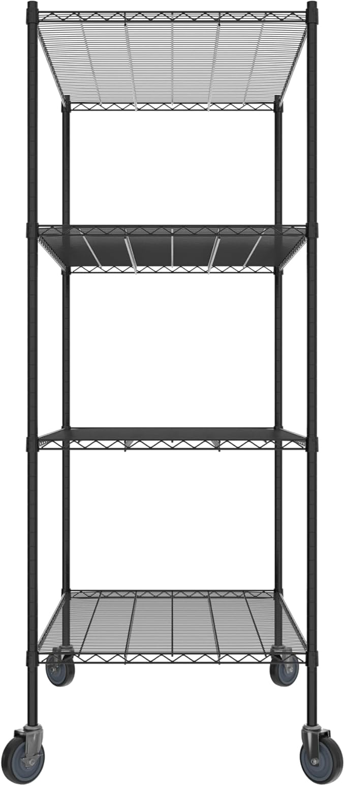 Commercial NSF Listed Black Epoxy Mobile Wire Shelving Kit 30" x 48" x 80", with 4 Shelves Perfect for Warehouse, Walk-in Refrigerator, Freezer, Grocery Store, Restaurant, Dishroom