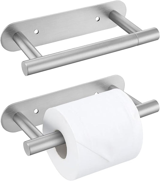 2 Pieces Brushed Nickel Toilet Paper Holder, Upgraded Commercial Toilet Paper Dispenser Toilet Roll Holder, Modern Double Base Paper Towel Holder Wall Mount for Bathroom, Kitchen
