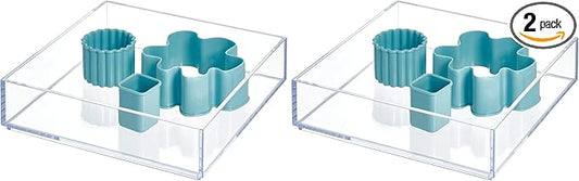 iDesign Clear Drawer Organizer, 8" x 8" x 2" | Pack of 2 | For Silverware | Kitchen Storage | Clarity Collection