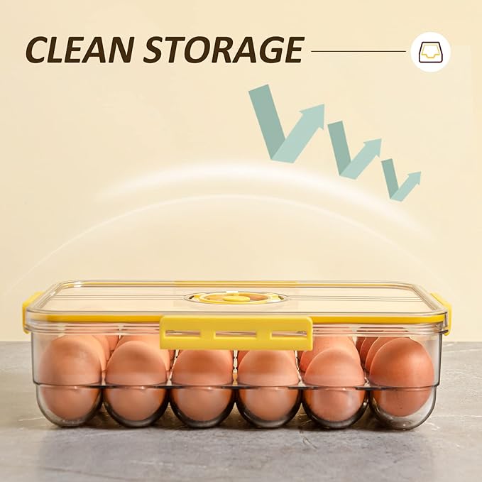 CottonColors Egg Holder for Fridge 24 Container for Refrigerator Organizer for Refrigerator Stackable Storage With Lids for Timer(2 pack)
