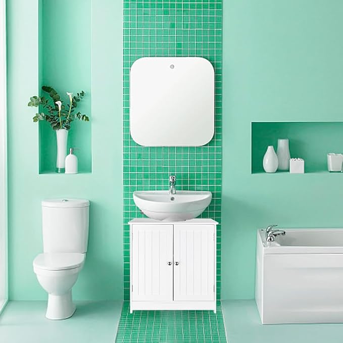 Pedestal Sink Storage Cabinet with 2 Doors, Under Sink Bathroom Cabinet with 2 Doors and Shelf, Under Sink Cabinet Bathroom Space Saver Organizer Pedestal Sink Vanity Furniture