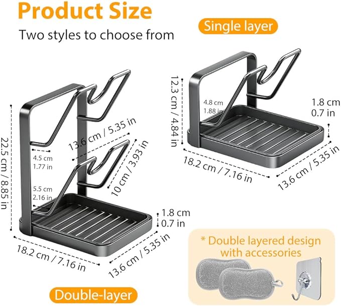 Kitchen Pot Lid Storage Rack, 2026 New Stainless Steel Pot Lid Holder While Cooking, Multifunctional Pot Lid Organizer Rack with Multipurpose Wire Dishwashing Rags for Kitchen (White, Double Layer)
