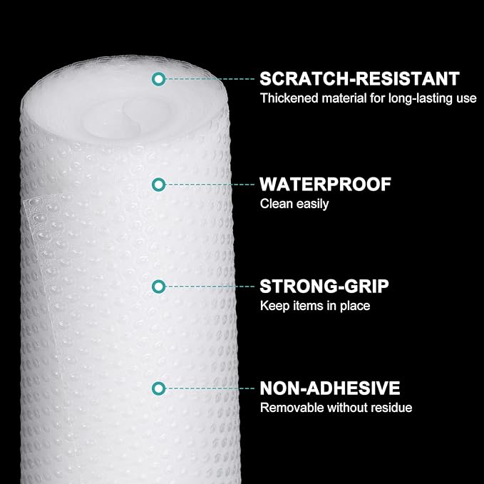 HARFINGTON Shelf Liner 12" x 16ft EVA Non-Slip Drawer Mats Waterproof Circular Mesh Texture Liner for Kitchen Cabinets Cupboard Refrigerator Shelves, Clear