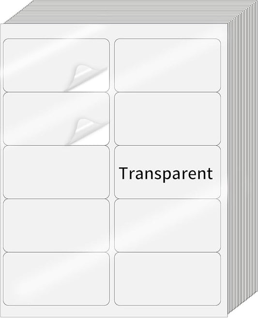 YEGAWEN Transparent Stickers Labels - 2" x 4" Clear Address Labels Mailing Stickers for Laser/Inkjet Printer 8.5"×11"- 20 Sheet