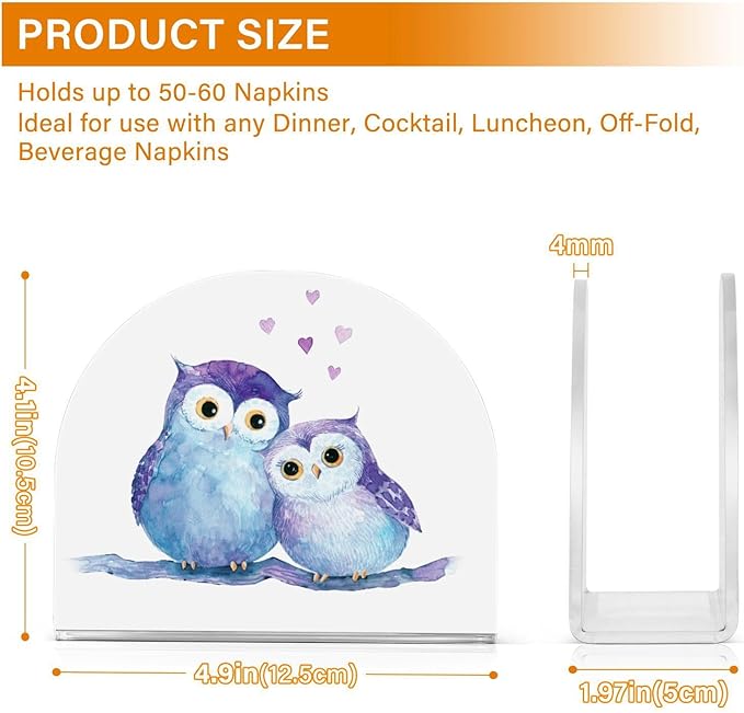 Cute Owl Napkin Holder for Table Paper Napkins Holder Acrylic Tissue Dispenser Kitchen Dining Room Bathroom Party Car Decor