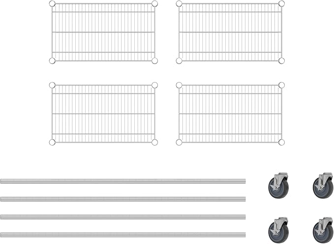 Commercial NSF Listed Chrome Mobile Wire Shelving Kit 14" x 24" x 60", with 4 Shelves Perfect for Warehouse, Walk-in Refrigerator, Freezer, Grocery Store, Restaurant, Dishroom
