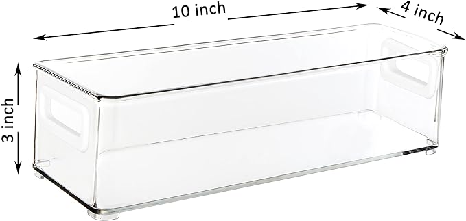 Youngever 2 Pack Stackable Plastic Storage Organizer Container Bin, Stackable Storage Bins with Handler for Refrigerator, Pantry (10" x 4" x 3")