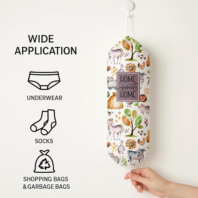 Plastic Bag Holder, Home Sweet Home Plastic Bag Holder, Farm Animals Bags Holders for Grocery Bags Groceries Store, Reusable Plastics Sack Storage Dispenser for Kitchen Decor