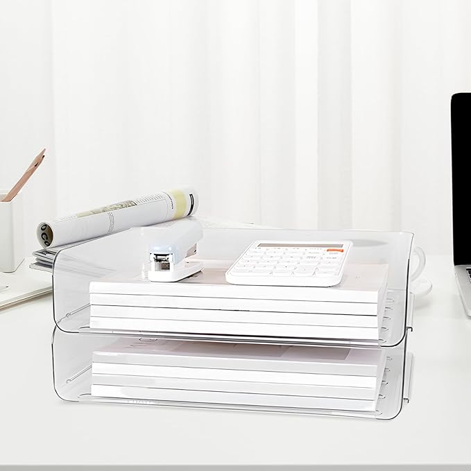 Varku Paper Tray Organizer Clear Acrylic Desk Organizers,2-Tier Desktop Organizer,Transparent Acrylic Office Supplies Holder,Ideal for Office or Home Use,Organize Files,Books,and Small Items