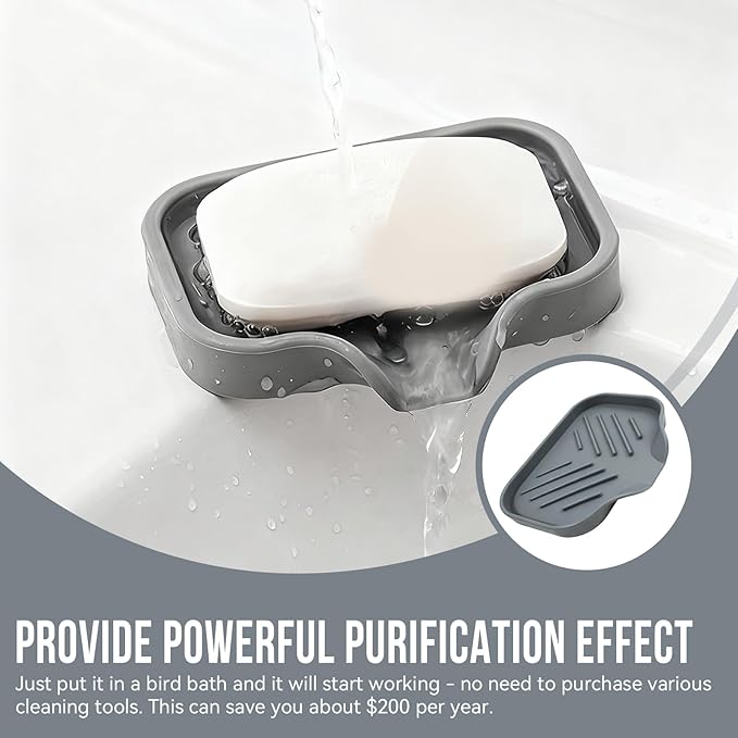 Sponge Holder with Drain Spout, 4.7" x 3.6" Bathroom and Kitchen Sink Organizer, Dish Soap Tray for Sponges, Scrubbers, Dispensers, Dish Brushes, Spoons & Other Sink Items, Dishwasher Safe (Grey)