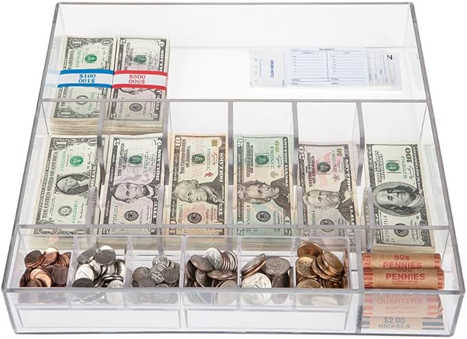 Clear Money Tray -17-1/2W x 3H x 17-1/2D- Cash Tray