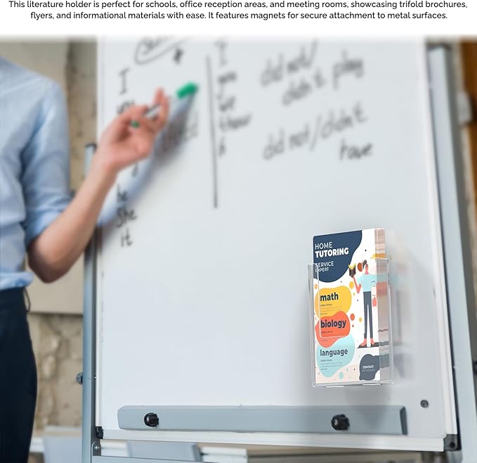 12 Pack Magnetic Trifold Holder Holds 4 Inch Wide Printed Materials Attaches to Metal Surfaces Lockers Filing Cabinets Clear Acrylic Organizes Maps and Menus Rack by Marketing Holders