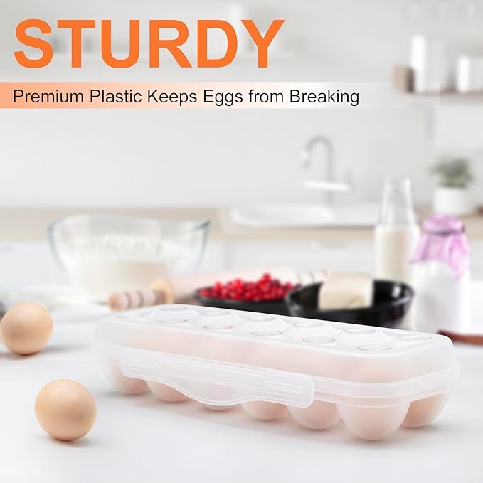 Pedersean Egg Storage for Refrigerator, Egg Holder for Fridge with Lid, Stackable Egg Storage with Safety Buckle (1)