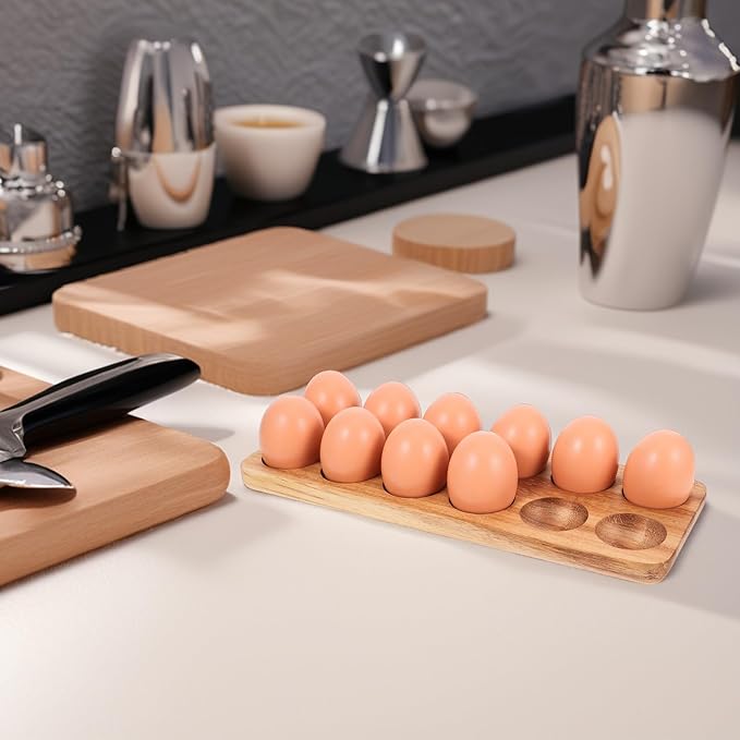 Homoyoyo Wooden Egg Tray 12 Egg Holder for Fridge Kitchen Storage Acacia Wood Fresh Organizer 11.85X4.4X0.78 Inches