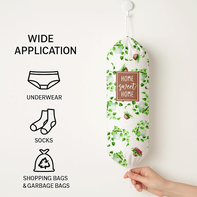 Plastic Bag Holder, Home Sweet Home Plastic Bag Holder for Kitchen Essentials, Bags Holders for Plastics Bags Groceries Store, Leaf Reusable Trash Sack Storage Dispenser to Kitchen Decor