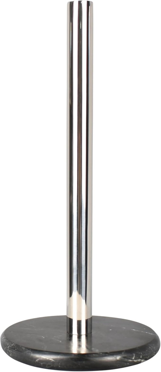 happimess PRH2000A Avery Modern Classic Metal with Non Slip Weighted Marble Base Paper Towel Holder, for Bathroom Kitchen Countertop, Standard or Jumbo-Sized Roll Paper, Black/Chrome