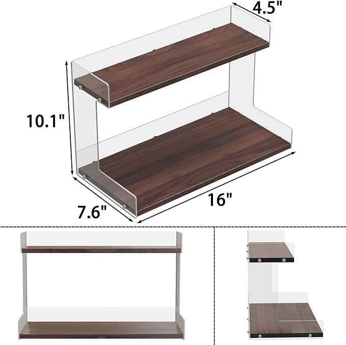 Mug Holder Countertop Coffee Station Organizer, 2 Tier Acrylic Shelf for Coffee Bar Accessories, Multi-Functional Counter Standing Shelf Tea Bags Sugar Condiment Storage Caddy for Kitchen Home Office