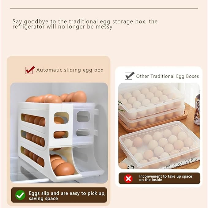 30 Eggs Egg Holder for Fridge - Auto Rolling Fridge Egg Organizer, Space-Saving Egg Dispenser Holder, 4 Tiers Fridge Egg Rack Large Capacity Egg Dispenser for Refrigerator (Grey)