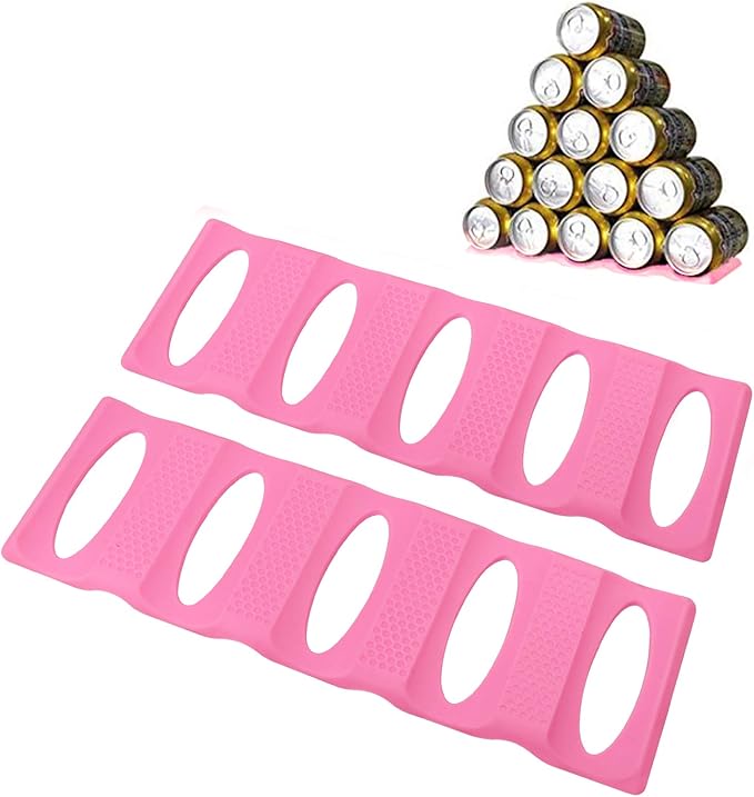 Webake Can Organizer for Pantry 2 Pack Silicone Bottle and Can Stacker Mat, Can Holder Storage Rack Space Saver for Refrigerator, Kitchen, Cabinet, Countertop, Shelf (Pink)