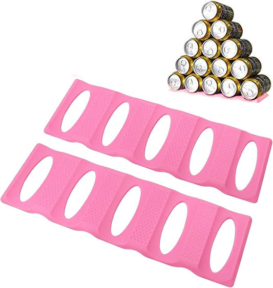 Webake Can Organizer for Pantry 2 Pack Silicone Bottle and Can Stacker Mat, Can Holder Storage Rack Space Saver for Refrigerator, Kitchen, Cabinet, Countertop, Shelf (Pink)