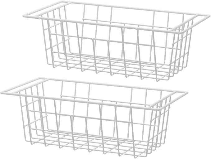blitzlabs Chest Freezer Organizer Bins, Deep Freezer Basket Storage Rack Bins Wire Metal Baskets with Hanging Handles 17.5" 2Packs