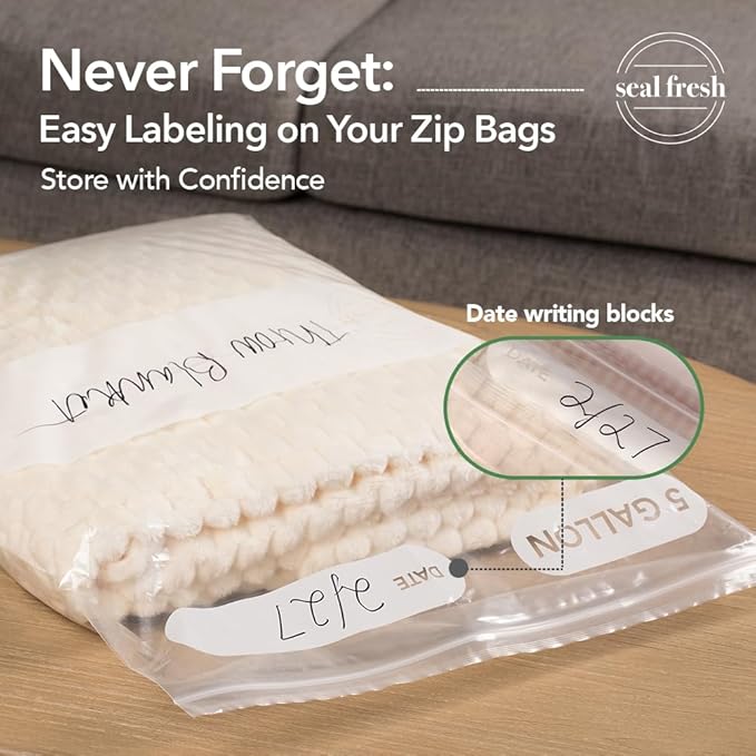 Seal Fresh 5 Gallon Large Plastic Storage Bags – 18" x 24" (30 Count) – Reusuable XXL Extra Large Heavy Duty Clear Jumbo Freezer Zip Bags with Sealable Zipper Top For Clothes, Travel, Moving