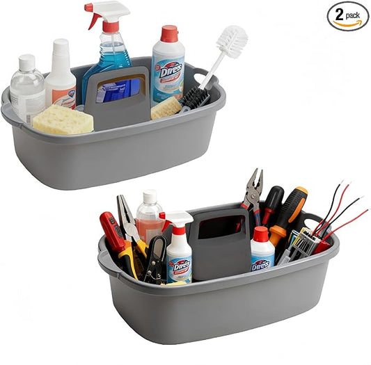 QLYMTZ 2 Pack Large Cleaning Caddy Portable Shower Basket Supply Organizer with Handle,Plastic Bucket Tool Storage,for Bathroom,Bedroom,Kitchen,Under Sink Storage (Grey)