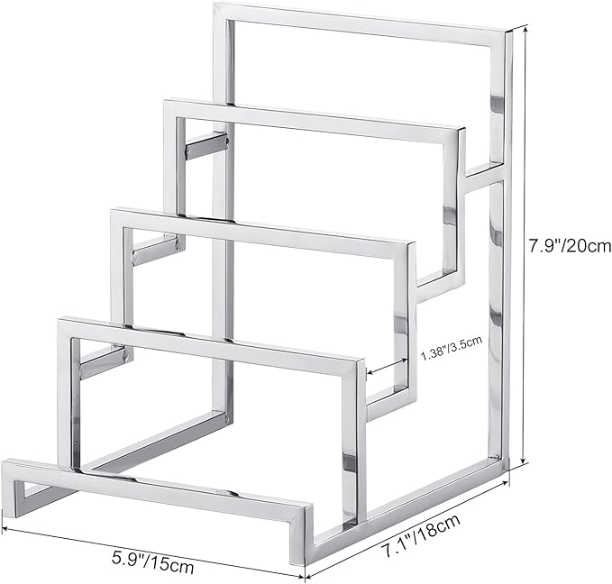 uxcell Clutch Purse Display Stand 4 Layer Wallet Display Rack Metal Clutch Holder Riser for Home Retail Store Supplies - Silver
