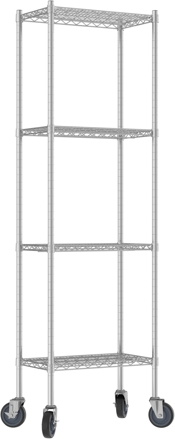 Commercial NSF Listed Chrome Mobile Wire Shelving Kit 14" x 24" x 80", with 4 Shelves Perfect for Warehouse, Walk-in Refrigerator, Freezer, Grocery Store, Restaurant, Dishroom