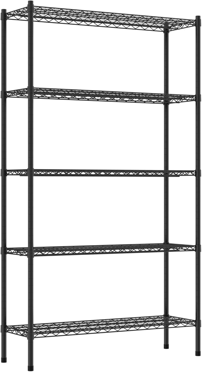 Commercial NSF Listed Black Epoxy Stationary Wire Shelving Kit 14" x 42" x 74", with 5 Shelves Perfect for Warehouse, Walk-in Refrigerator, Freezer, Grocery Store, Restaurant, Dishroom