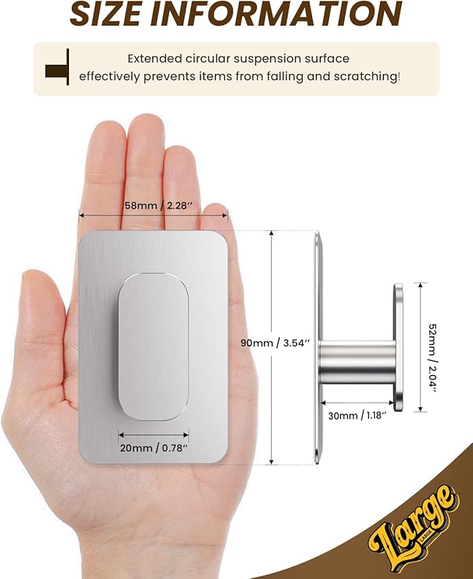Eowihor Heavy Duty Self Adhesive Hooks - 26lb Max, Sticky Wall Hooks Stainless Steel for Hanging Towel, Coat, Robe, Waterproof & Rustproof Hooks Stick on Bathroom, Shower, Kitchen(Silver, 4 Pack)