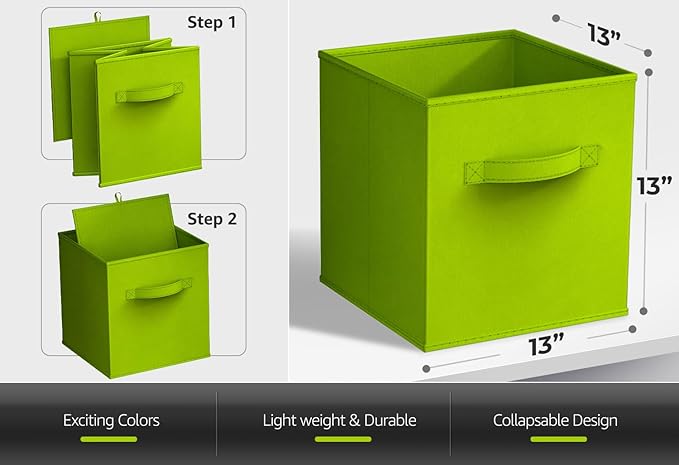Sorbus Fabric Storage Cubes - 6 Foldable Storage Bins for Organizing Pantry, Cubbies, Toy Box - Clothes Storage & Closet Organizer - 13 Inch Collapsible Cube Baskets for Shelves with Handle