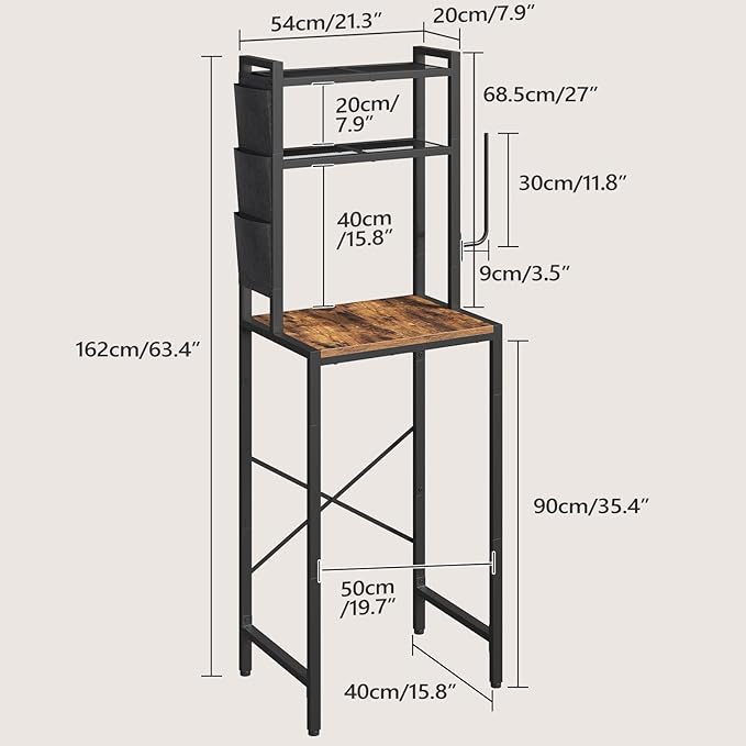 Bakers Rack with Mini Fridge Shelf, 3-Tier Microwave Stand, Coffee Bar Station with Paper Holder, Freestanding Kitchen Storage Rack, for Kitchen, Rustic Brown and Black BRHR5401