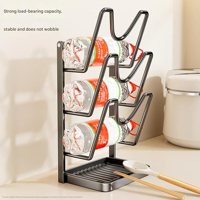 Kitchen Pot Lid Storage Rack, Pot Lid Holder With Tray, Lid Holder While Cooking, Lid And Spoon Rest, Multifunctional Kitchen Organizer Stand for Stove Top (Carbon steel,B, 3-Layer)
