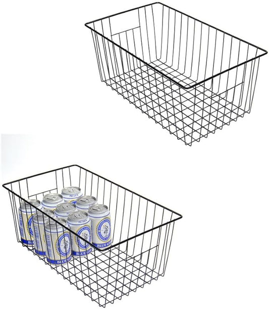 16inch Upright Freezer Organizer Baskets for 13-14,16-21 cu.ft Standup Freezer, Settle freezer chaos and reduce food waste effectively, Durable, Fully Use Space, Improve Air Circulate, Black, Pack 2