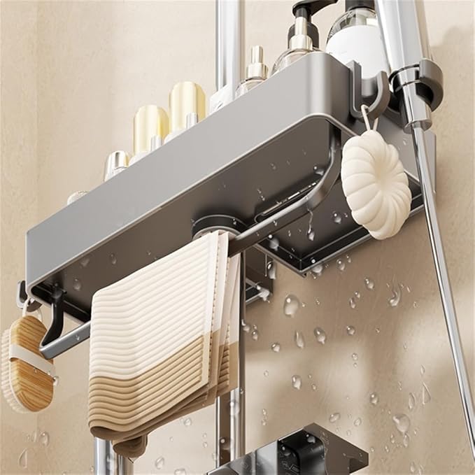 Shower Holder for Soap and Bath Essentials, Suction Cup Wall-Mounted Organizer with Ventilated Design, 30x12.5x4.5cm Plastic Storage Tray for Bathroom or Kitchen Use, Grey
