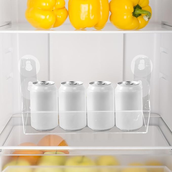 Homoyoyo Clear Acrylic Refrigerator Storage Shelf with Suction Cups-4-Can Capacity Spice Rack Organizer for Beverages Olive Oil Kitchen Essentials 14x7x27cm Transparent Space-Saving Fridge Accessory