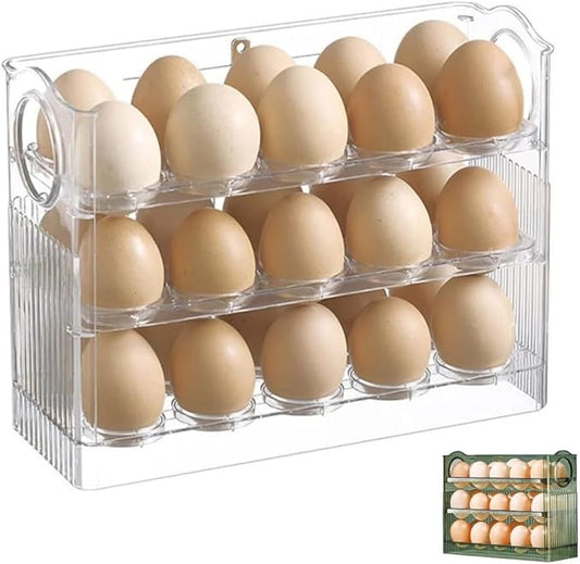 DABATO Egg Refrigerator Storage Box, Egg Holder for Refrigerator Door, Clear Egg Fresh Storage Box for Fridge, 3-Layer Flip Fridge Egg Tray Container, Egg Storage Container for Househol (Transparent)