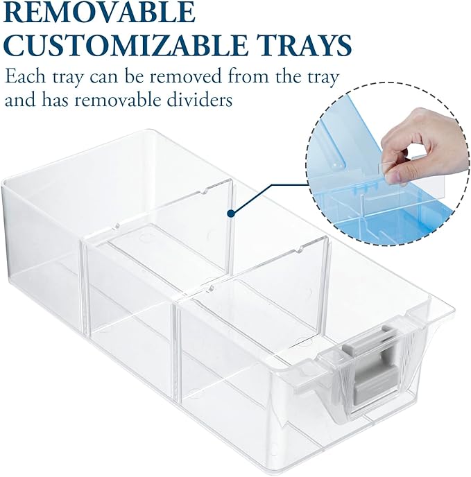 MyGift 11 Inch Sky Blue Transparent Arts and Crafts Sewing Supplies Storage Organizer Case with White Accents, 24 Customizable Compartments, 6 Drawers Removable Dividers