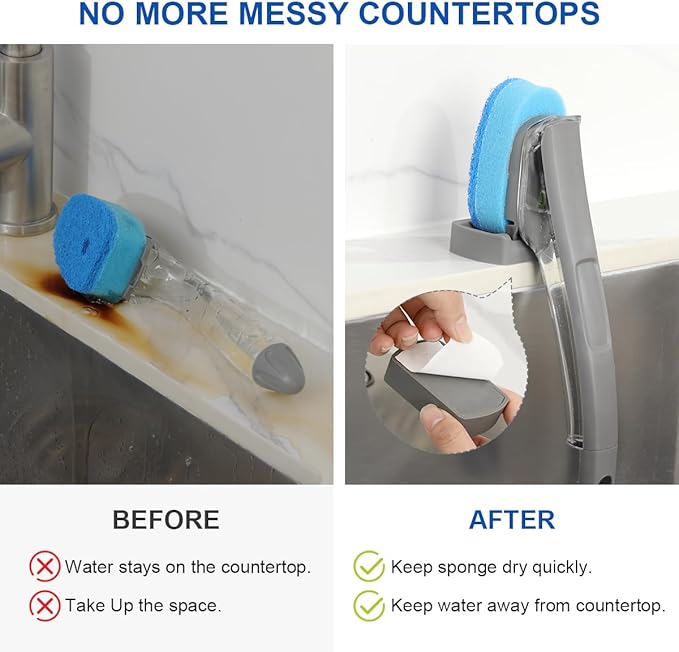 LANMU Dish Wand Holder Compatible with Scotch-Brite Dishwand Only, Silicone Dishwand Caddy with Drain Spout for Kitchen Sink Organizer, Self-Adhesive Stand, Keep Dishwand Upright from Leaking Soap