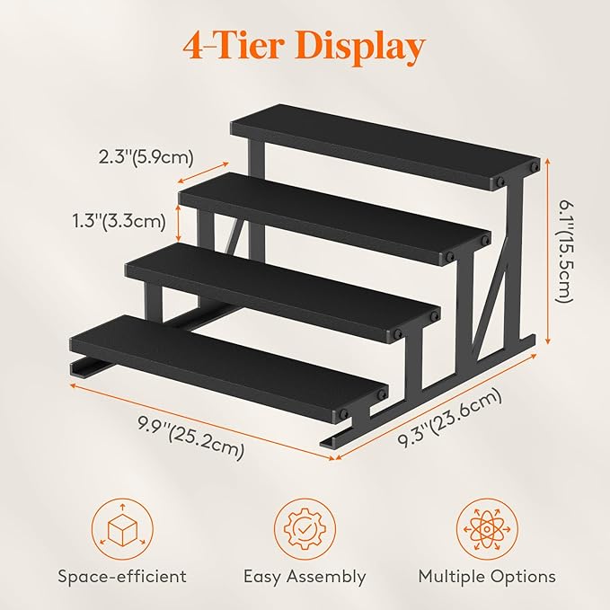 Lifewit 4 Tier Cologne Organizer for Men, 9.8inch Wooden Perfume Stand, Display Riser Shelf for Fragrance, Aftershave, Skincare Makeup for Vanity, Bedroom, Bathroom Countertop Storage, Black, 2 Pcs