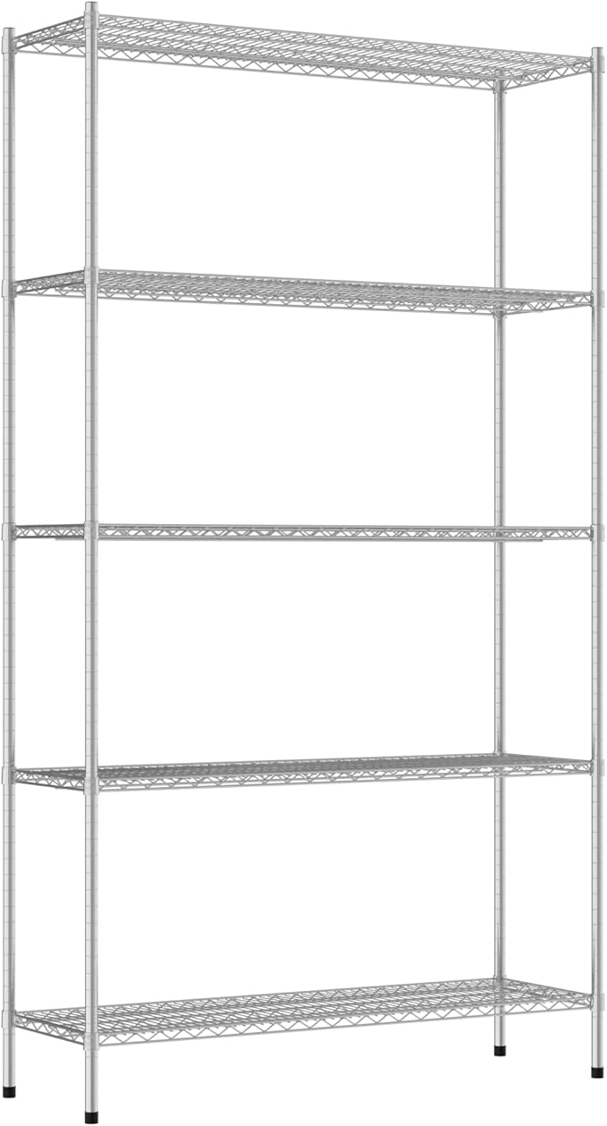 Commercial NSF Listed Chrome Stationary Wire Shelving Kit 18" x 54" x 96", with 5 Shelves Perfect for Warehouse, Walk-in Refrigerator, Freezer, Grocery Store, Restaurant, Dishroom