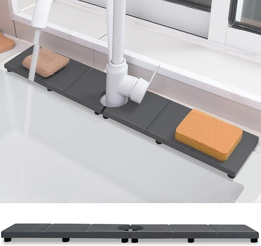 Fast Drying Faucet Mat for Kitchen Sink, Water Absorbent Diatomite Stone Sink Tray with Raised Feet, Kitchen Sink Splash Guard, Prevents Moisture Buildup, Durable Protector for Bathroom Counter
