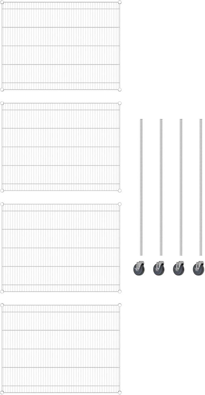 Commercial NSF Listed Chrome Mobile Wire Shelving Kit 36" x 48" x 60", with 4 Shelves Perfect for Warehouse, Walk-in Refrigerator, Freezer, Grocery Store, Restaurant, Dishroom