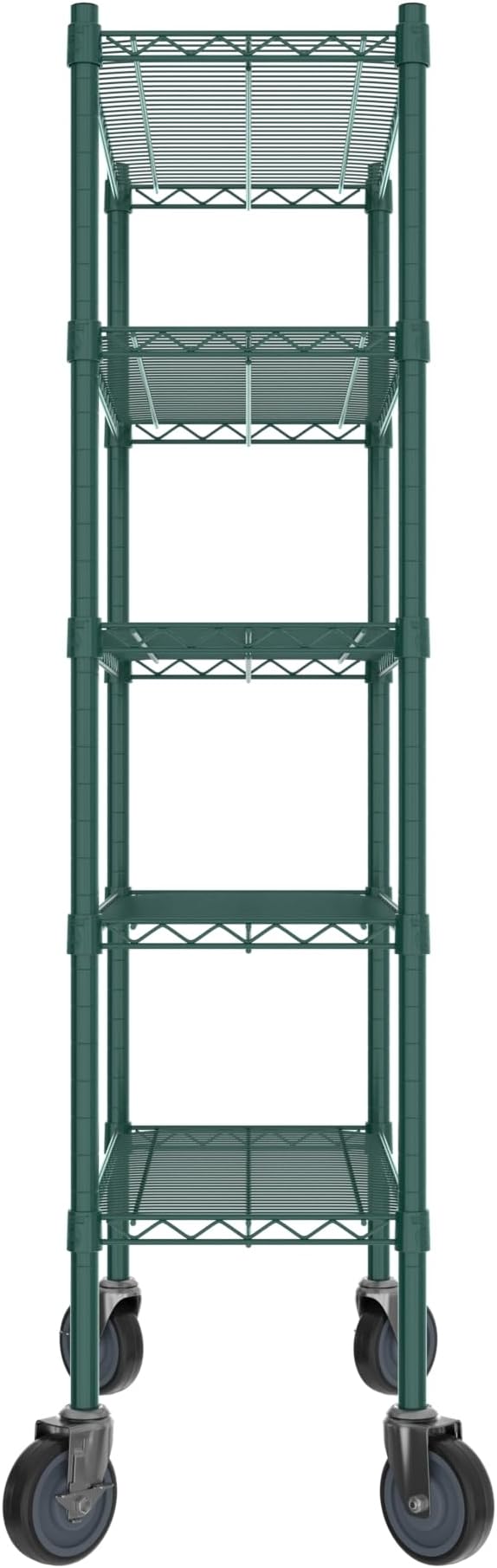 Commercial NSF Listed Green Epoxy Mobile Wire Shelving Kit 14" x 30" x 60", with 5 Shelves Perfect for Warehouse, Walk-in Refrigerator, Freezer, Grocery Store, Restaurant, Dishroom