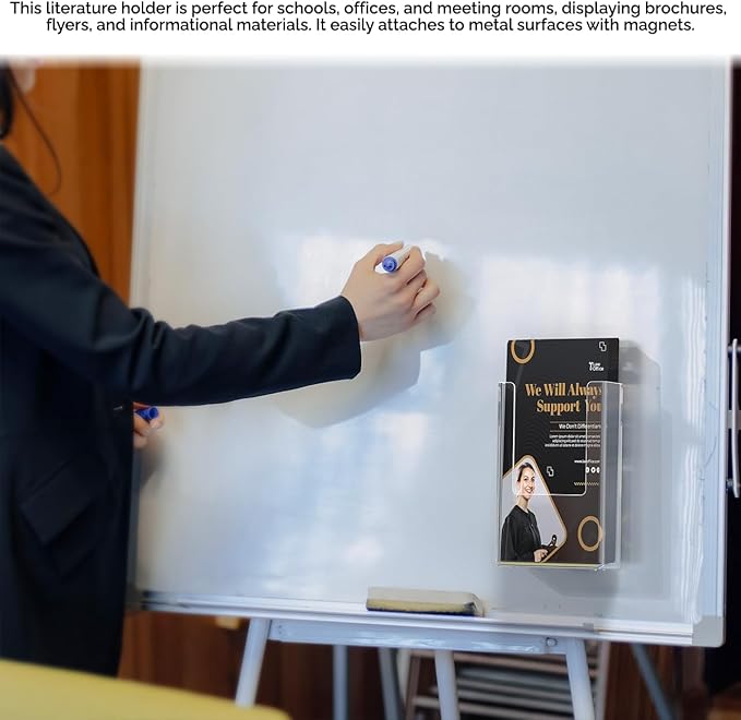Marketing Holders 6 Pack Magnetic Tri Fold Brochure Holder for 4 Inch Pamphlets Maps or Menus Clear Acrylic Holds Folded Printed Media and Attaches to Metal Surfaces